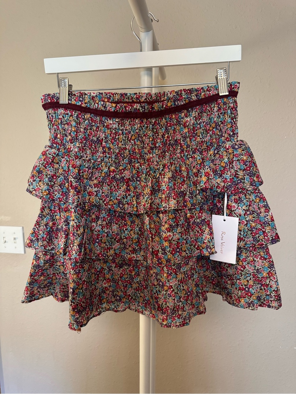 Floral Ruffle Mini Skirt in Multicolor flowers, Rosevelvet L NWT